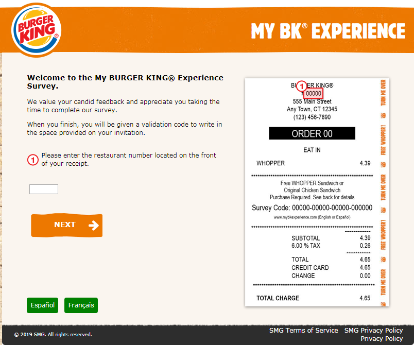 Participating in MyBKExperience Survey by Burger King for free Whopper