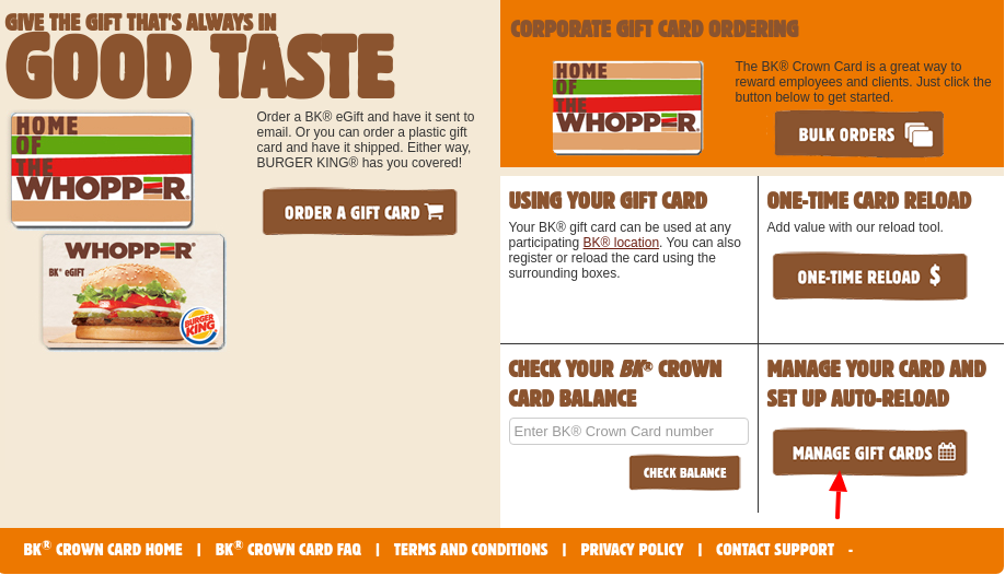 BURGER KING Manage Card