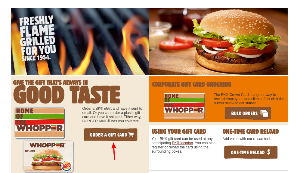 BURGER KING Order gift card